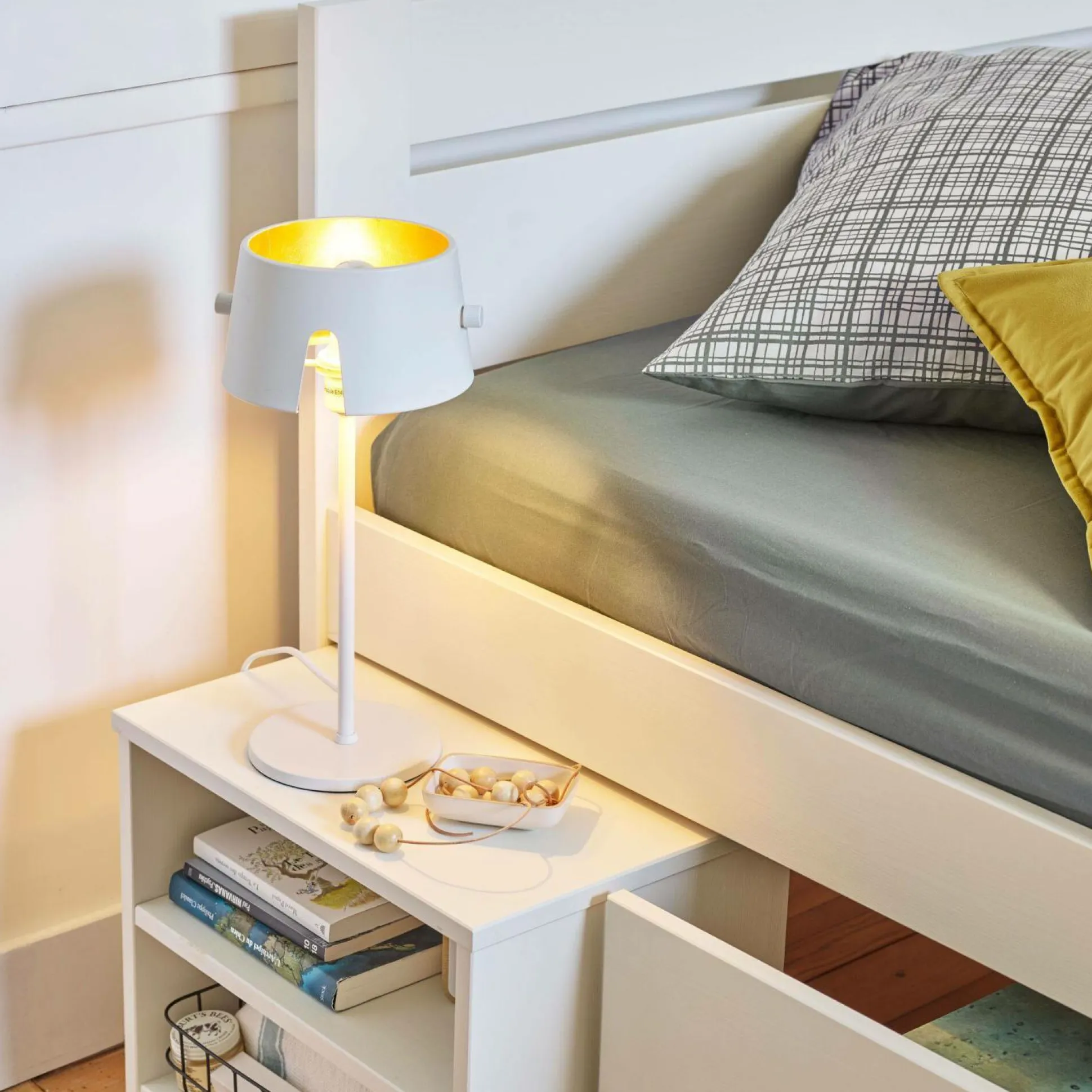 Lit rangement bois massif Tara - Blanc - 140 x 190 cm