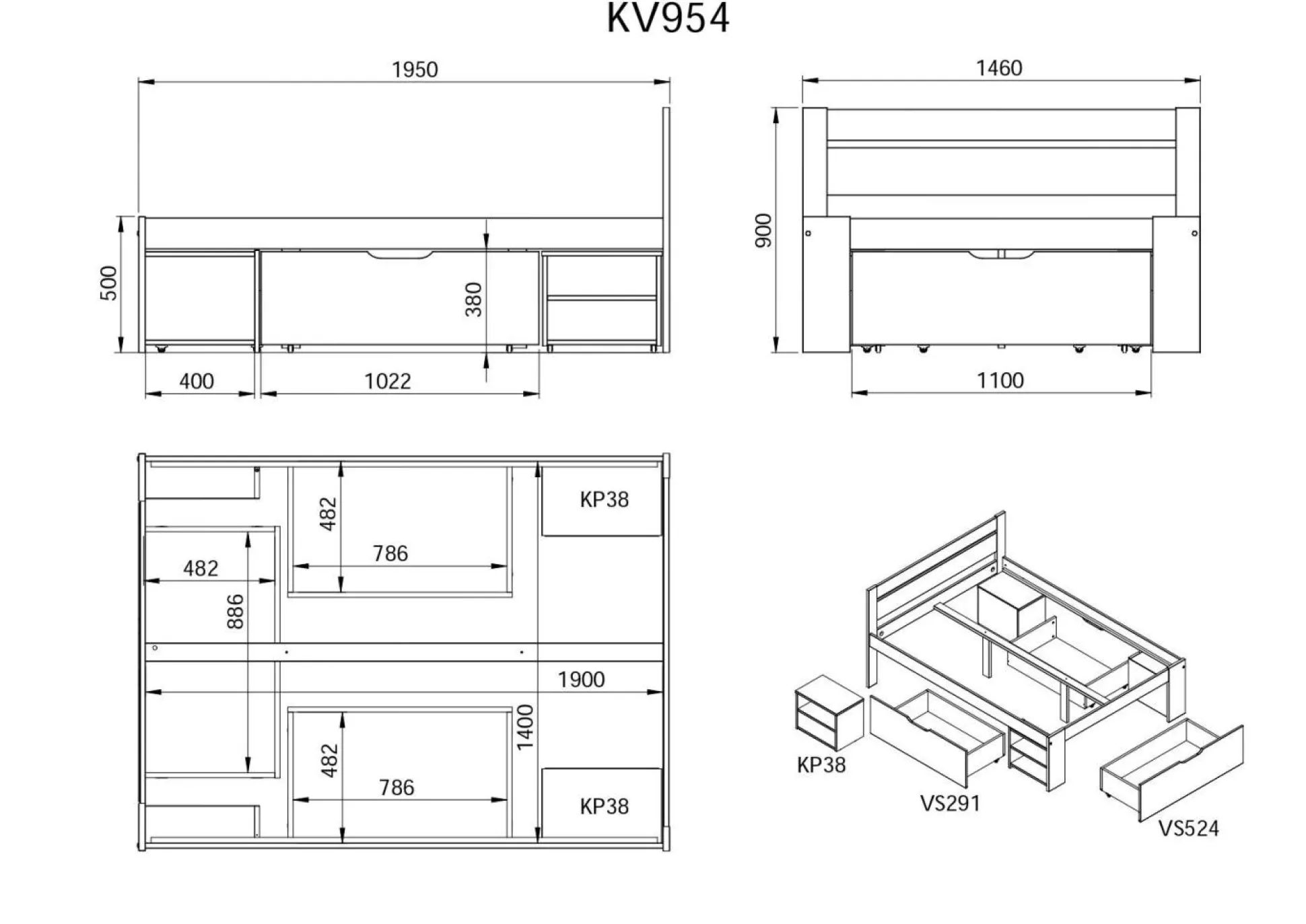 Lit rangement bois massif Tara - Blanc - 140 x 190 cm