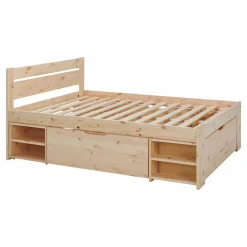 Lit rangement bois massif Tara - Naturel - 140 x 190 cm