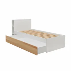 Lit rangement bois massif Sebastian - Blanc/Bois