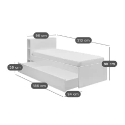 Lit rangement bois massif Sebastian - Blanc/Bois