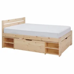 Lit rangement bois massif Tara - Naturel - 160 x 200 cm