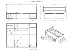 Lit rangement bois massif Tara - Naturel - 160 x 200 cm