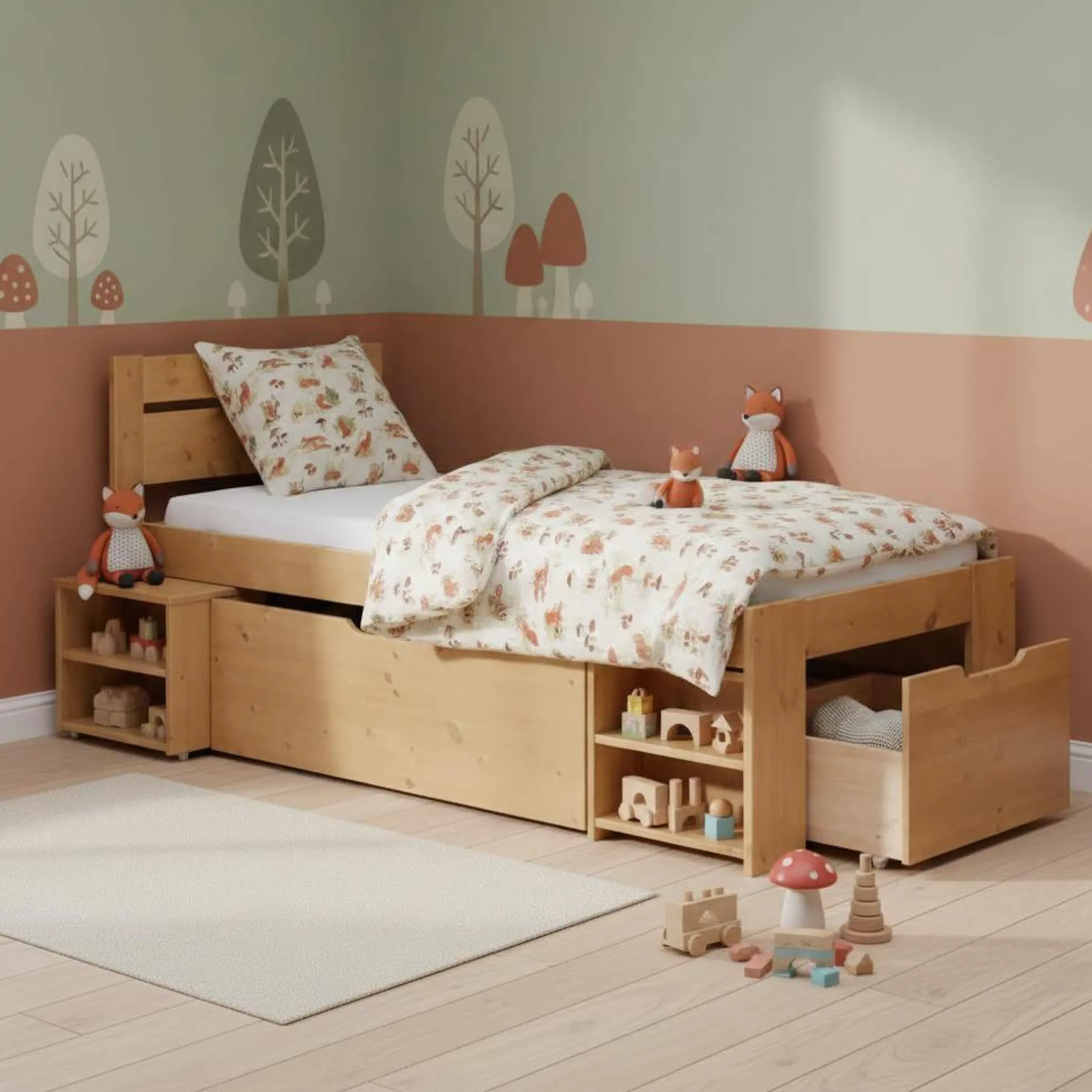 Lit rangement enfant bois massif Tara - Miel - 90 x 200 cm