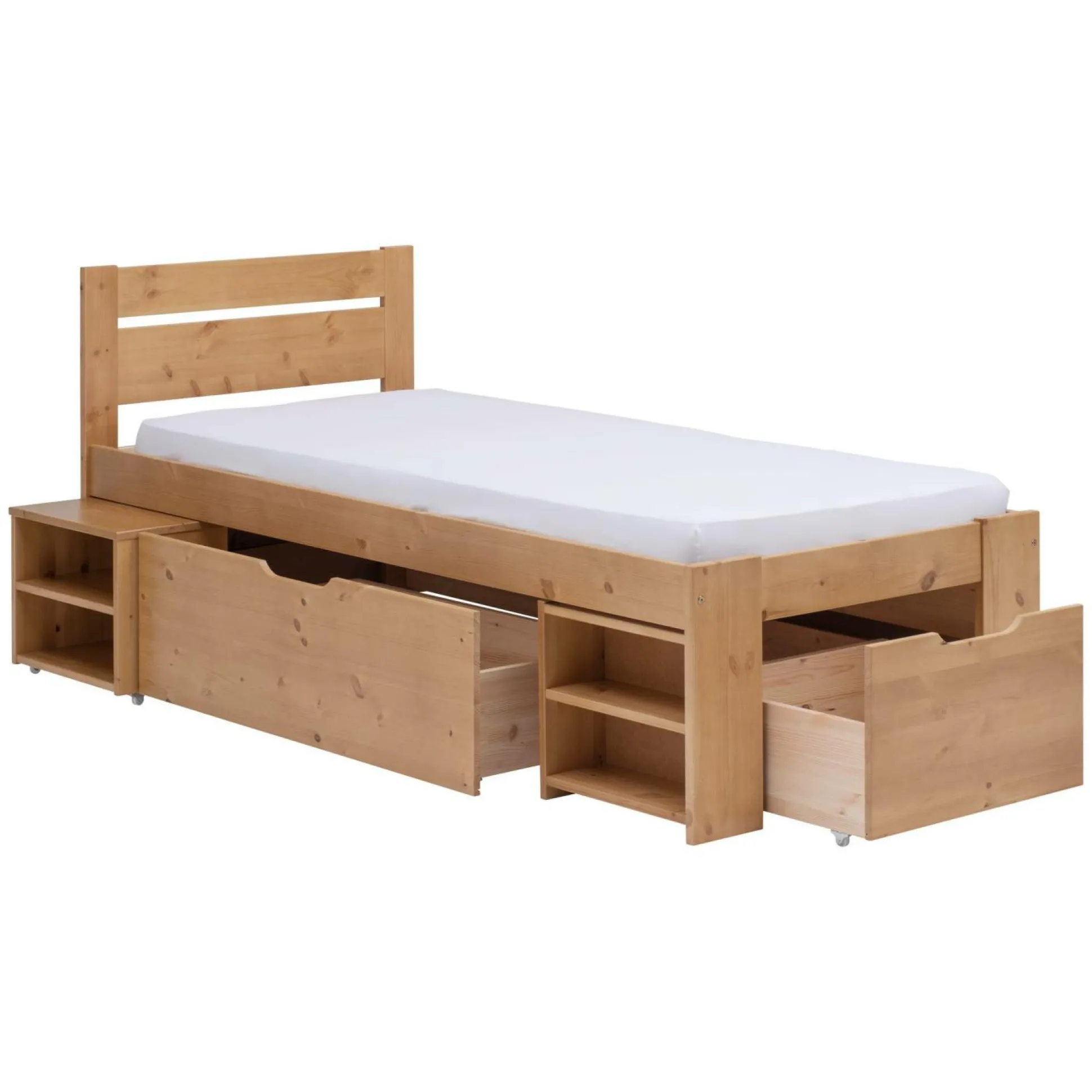 Lit rangement enfant bois massif Tara - Miel - 90 x 200 cm