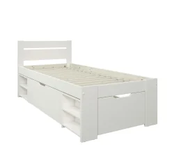 Lit rangement enfant bois massif Tara - Blanc - 90 x 200 cm