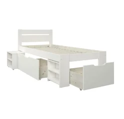 Lit rangement enfant bois massif Tara - Blanc - 90 x 200 cm