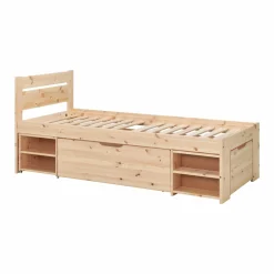 Lit rangement enfant bois massif Tara - Naturel - 90 x 200 cm