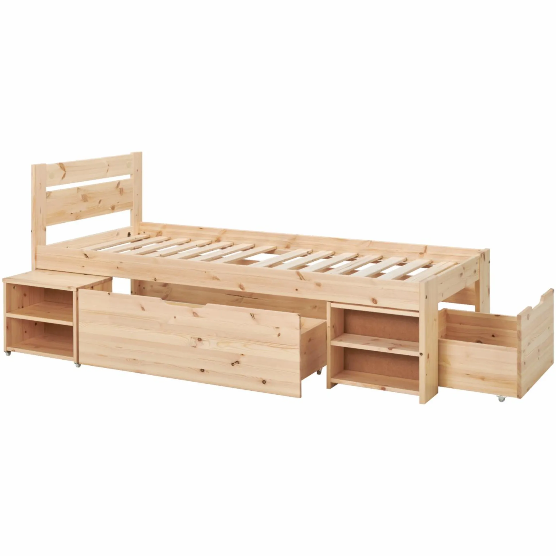 Lit rangement enfant bois massif Tara - Naturel - 90 x 200 cm
