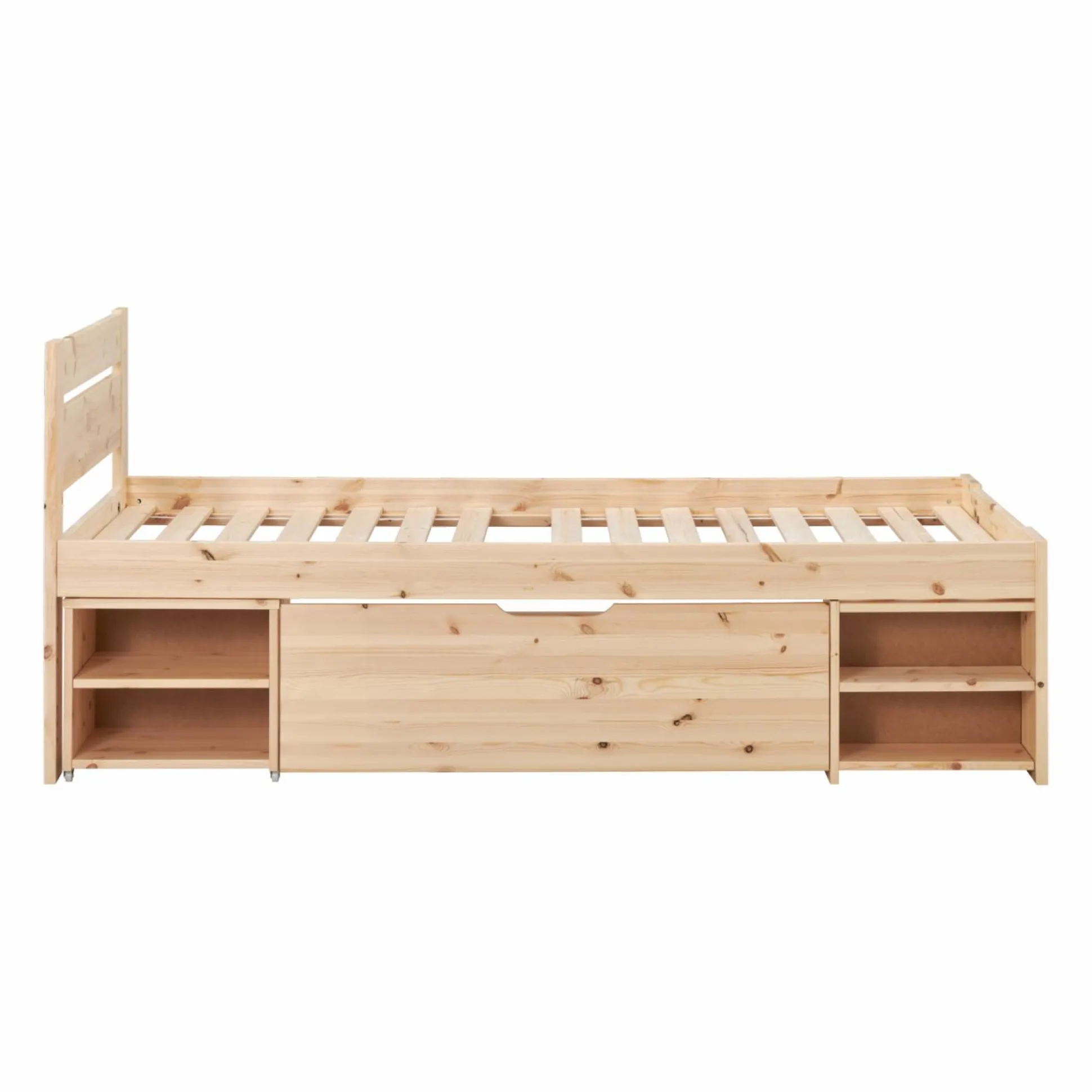Lit rangement enfant bois massif Tara - Naturel - 90 x 200 cm