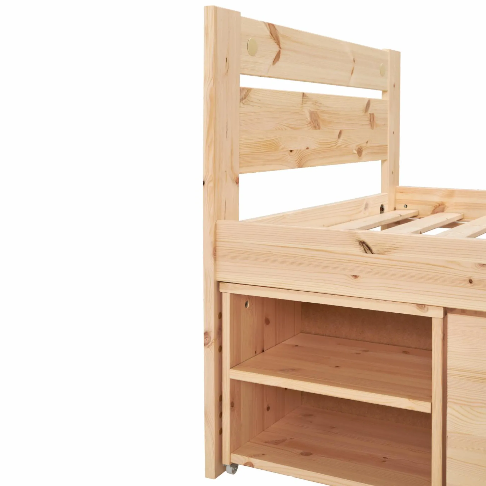 Lit rangement enfant bois massif Tara - Naturel - 90 x 200 cm