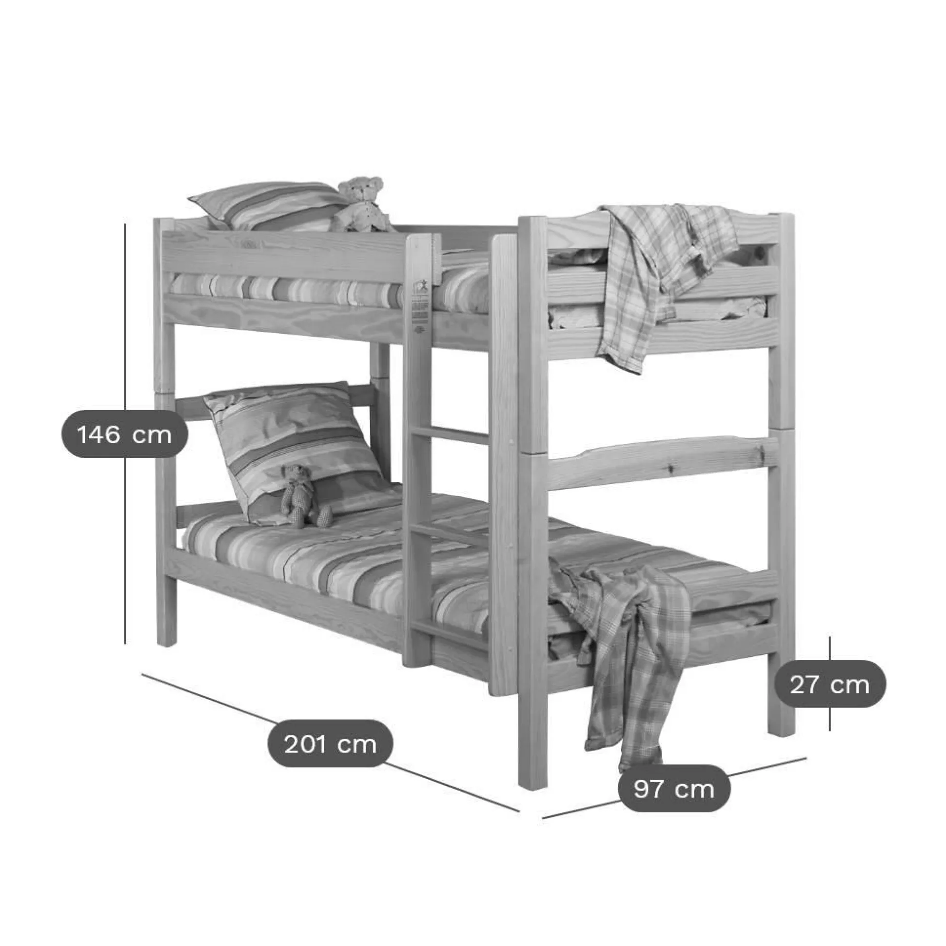 Lits superposés - séparables bois massif avec tiroir en option Iris - Naturel