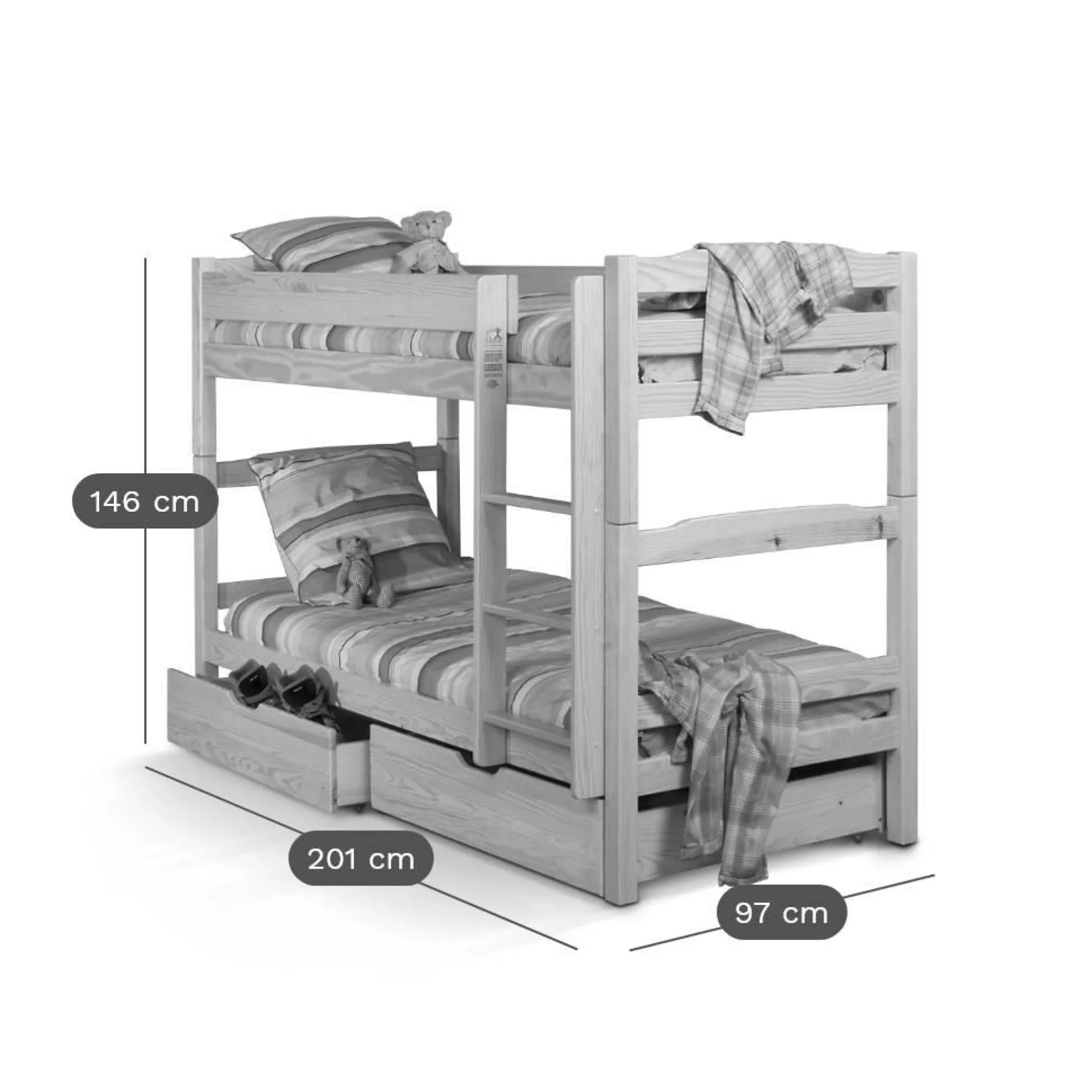 Lits superposés séparables Iris + lot de 2 tiroirs - Blanc