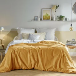 Lot de 2 draps housses bonnet 33 cm coton bio Fil & Sens - Jaune Curry - 160 x 200 cm