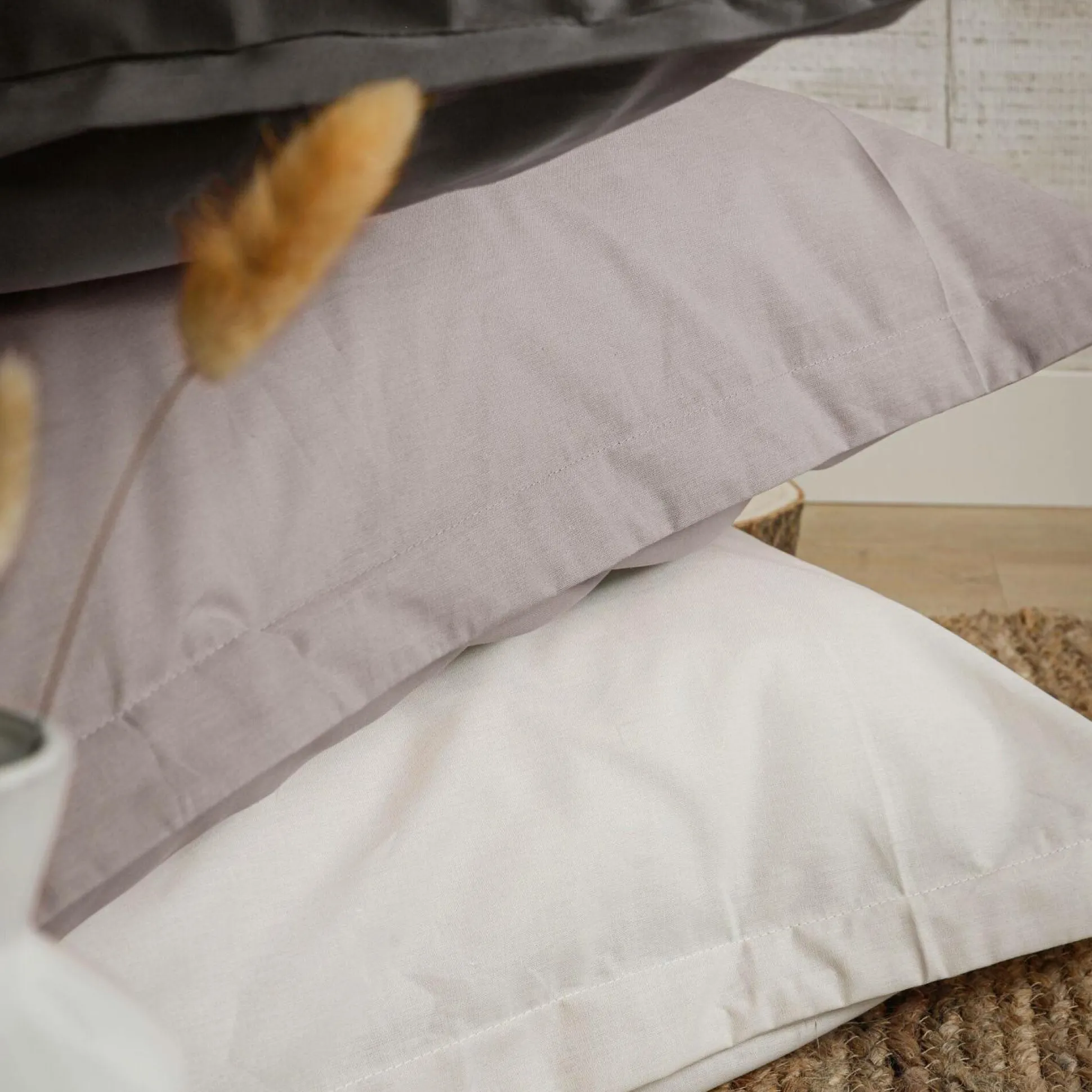 Lot de 2 draps housses bonnet 33 cm coton bio Fil & Sens - Mastic - 90 x 200 cm