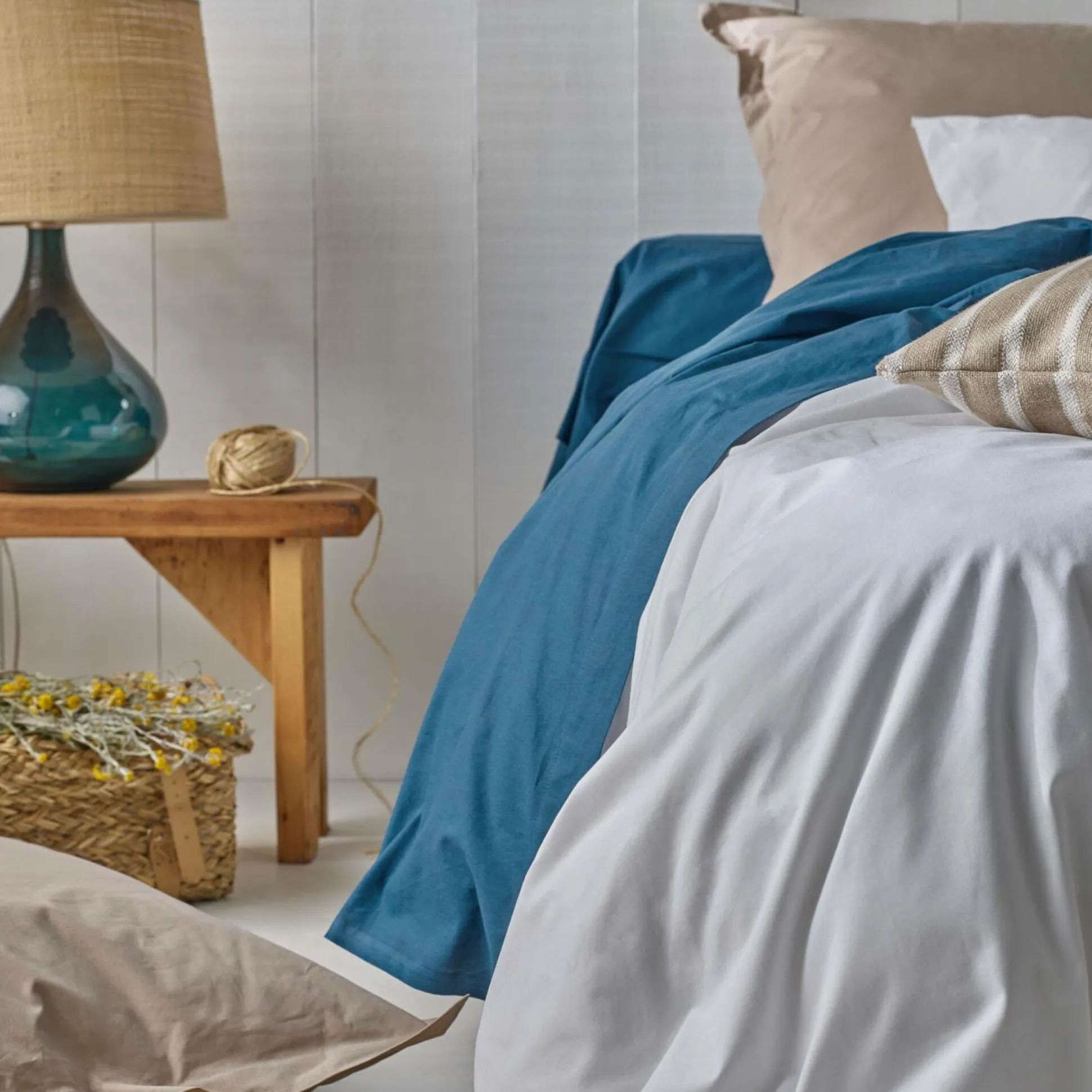 Lot de 2 draps housses bonnet 33 cm coton bio Fil & Sens - Mastic - 90 x 200 cm