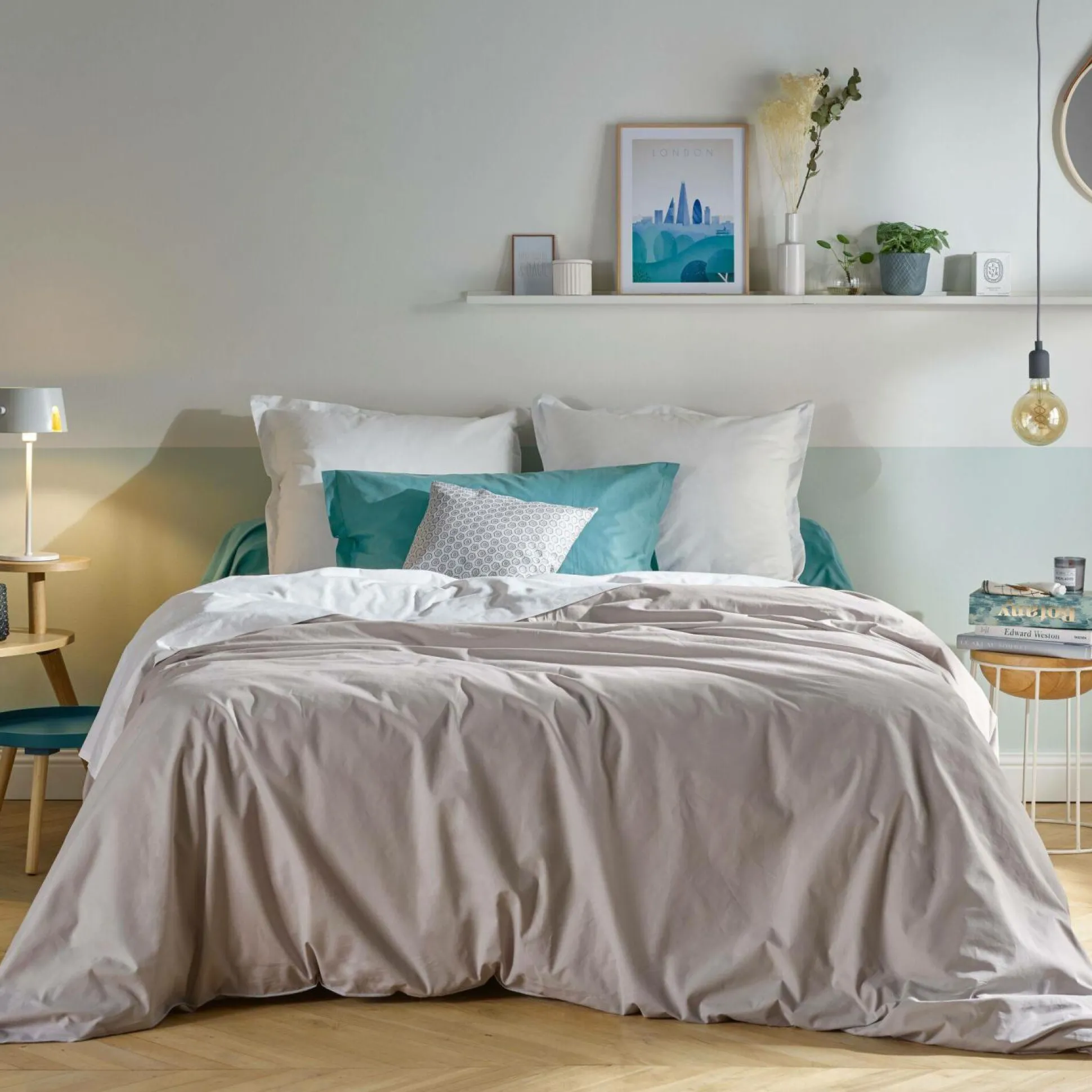 Lot de 2 draps housses bonnet 33 cm coton bio Fil & Sens - Mastic - 90 x 200 cm