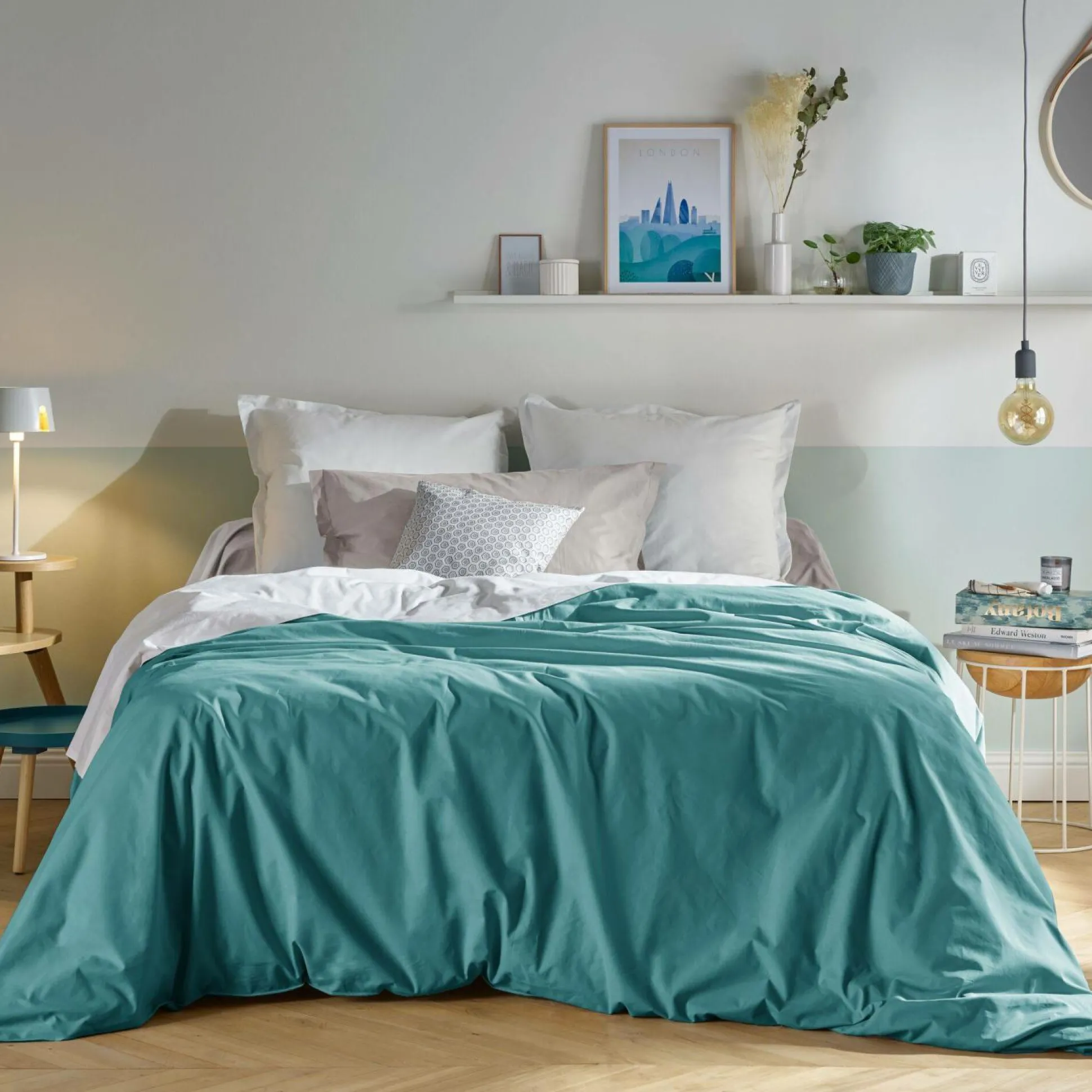 Lot de 2 draps housses bonnet 33 cm coton bio Fil & Sens - Bleu Lagon - 140 x 200 cm