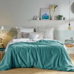 Lot de 2 draps housses bonnet 33 cm coton bio Fil & Sens - Bleu Lagon - 160 x 200 cm