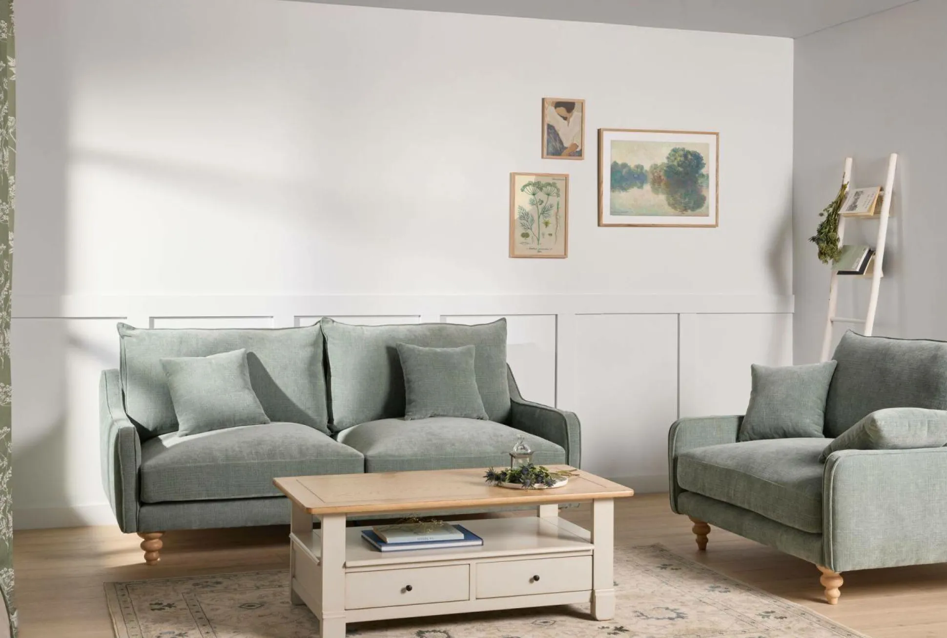 Lot de 2 rideaux coton Angélique - Vert - 135 x 260 cm