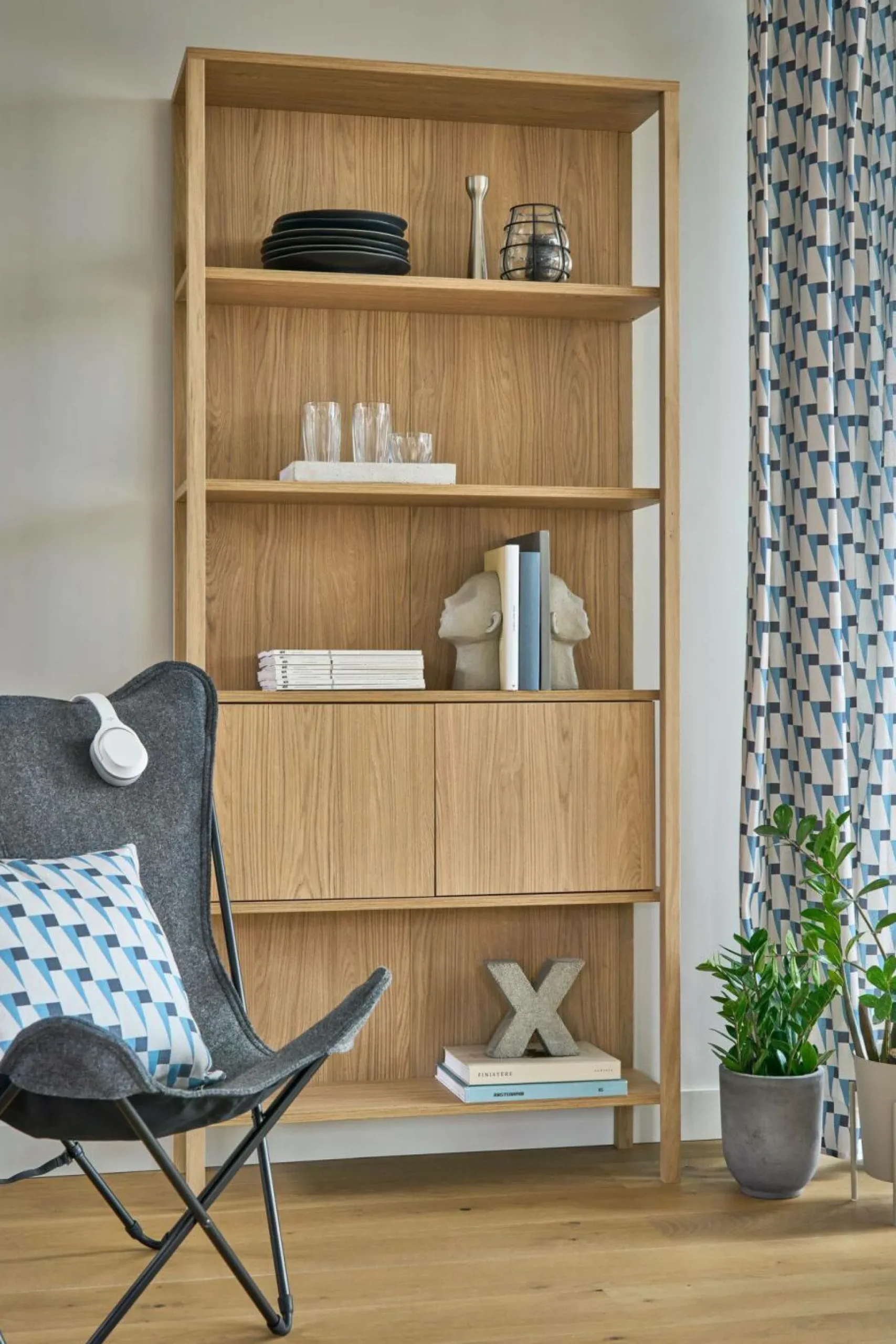 Lot de 2 rideaux coton Nautique Urbain - Bleu Gris - 140 x 260 cm