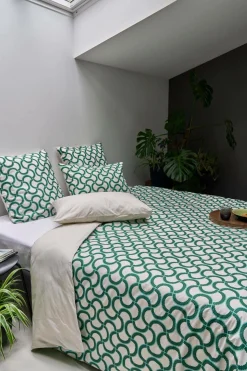 Lot de 2 taies d'oreiller coton bio Jardin Urbain - Vert Feuille - 50 x 70 cm