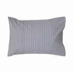 Lot de 2 taies d'oreiller percale Aulne - Rayures Bleu Nautique - 50 x 70 cm
