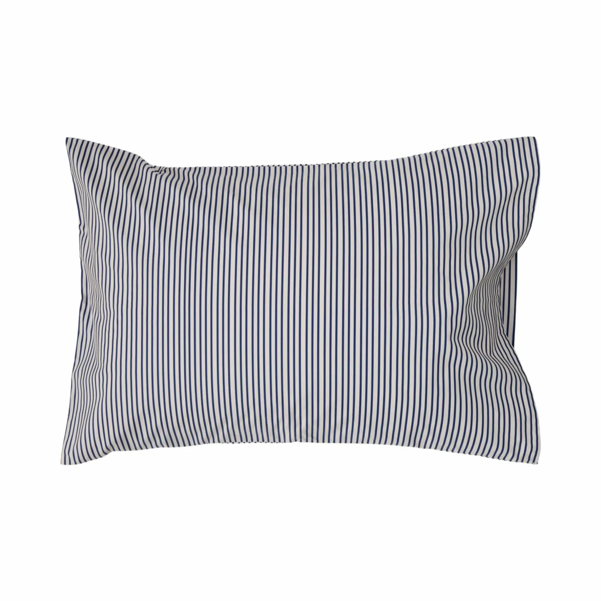 Lot de 2 taies d'oreiller percale Aulne - Rayures Bleu Nautique - 50 x 70 cm