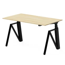 MAKIBA Bureau électrique assis-debout ergonomique Maxime - Plateau Bois Clair/Pieds Noirs - Largeur 140 cm