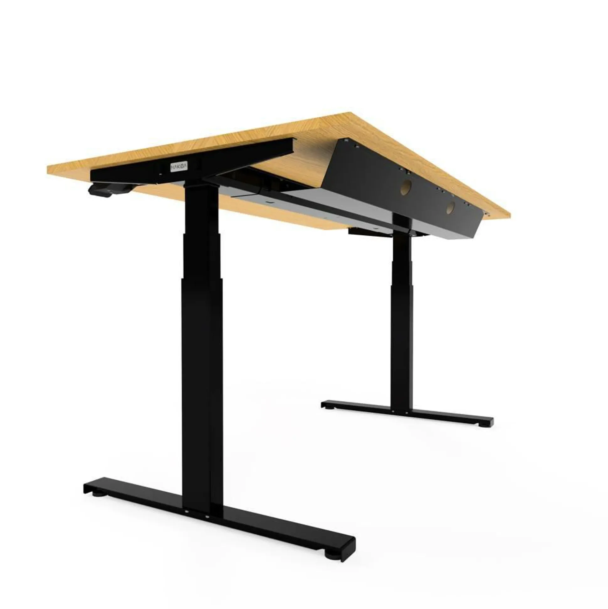 MAKIBA Bureau électrique assis-debout ergonomique Maxime - Plateau Bois Clair/Pieds Noirs - Largeur 140 cm