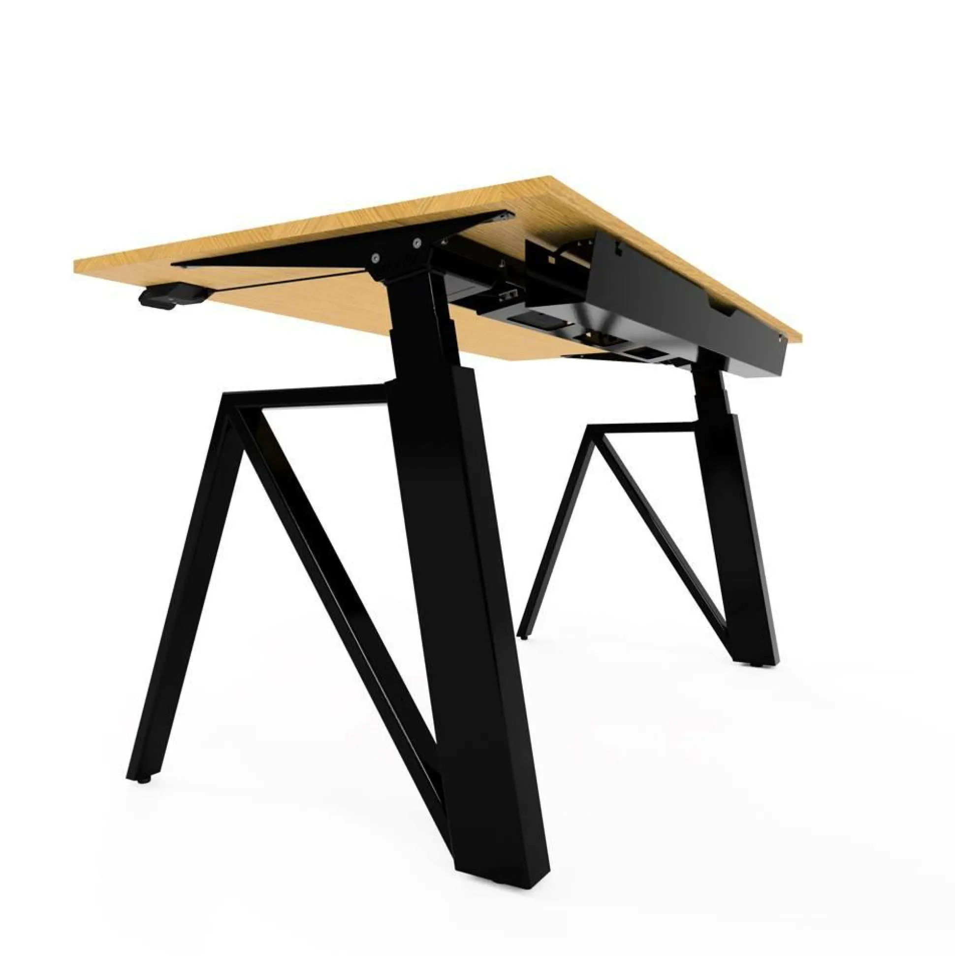 MAKIBA Bureau électrique assis-debout ergonomique Maxime - Plateau Bois Clair/Pieds Noirs - Largeur 140 cm