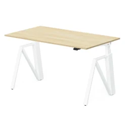 MAKIBA Bureau électrique assis-debout ergonomique Maxime - Plateau Bois Clair/Pied Blanc - Largeur 140 cm