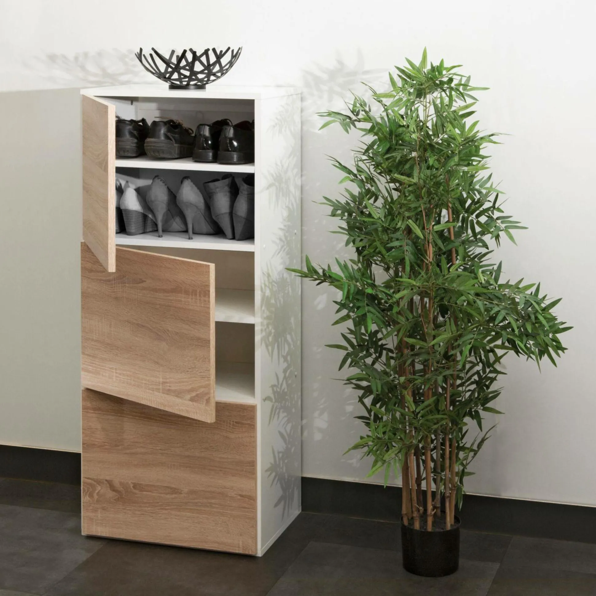 Meuble à chaussures Morance - Blanc/Chêne Naturel