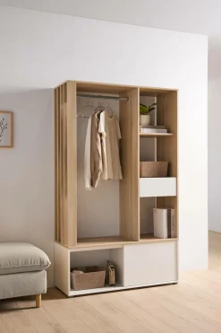 Meuble d'entrée blanc et décor bois Paul