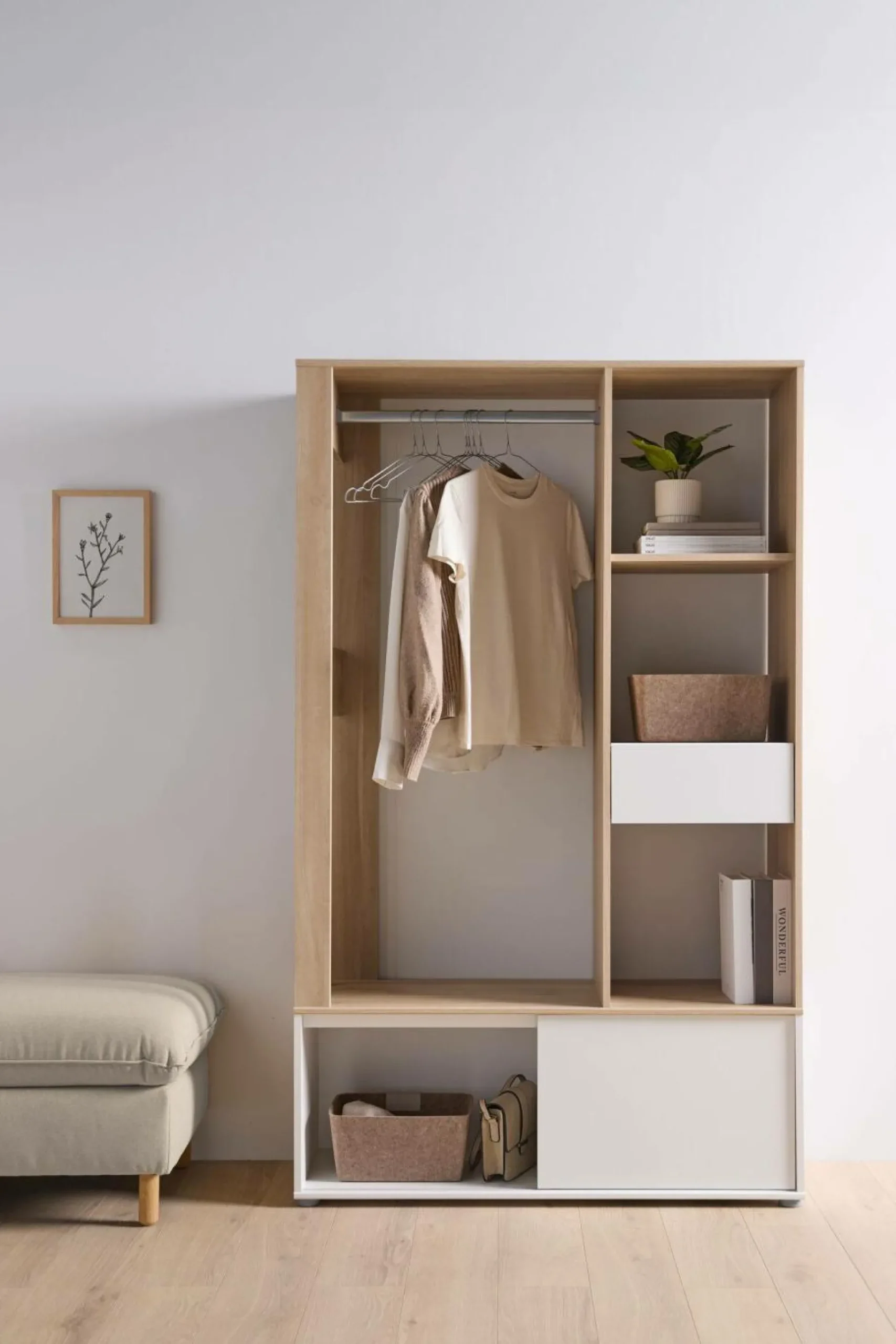 Meuble d'entrée blanc et décor bois Paul