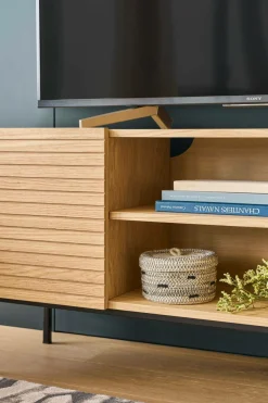 Meuble TV 3 portes bois pieds métal Alex