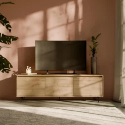 Meuble TV 3 portes décor bois Gustavo - Chêne naturel