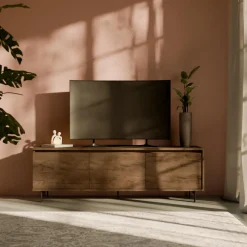 Meuble TV 3 portes décor bois Gustavo - Noyer