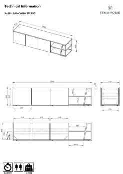 Meuble TV Albi 190 - Chêne/Noir