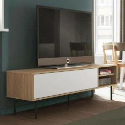 Meuble TV Ampère - Chêne/Blanc