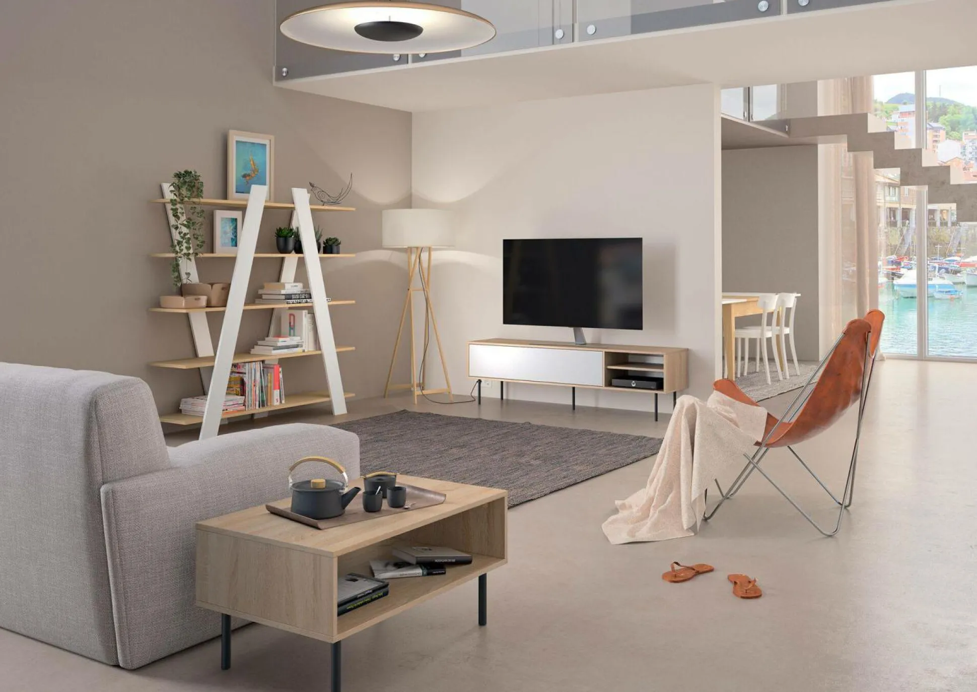 Meuble TV Ampère - Chêne/Blanc