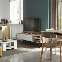 Meuble TV Ampère - Chêne/Blanc