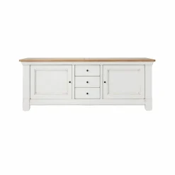 Meuble TV bois massif 2 portes 3 tiroirs Embellie - Blanc