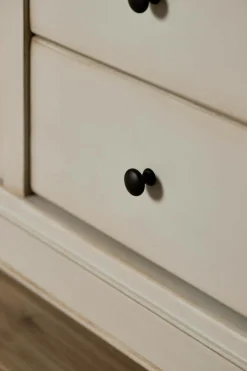 Meuble TV bois massif 2 portes 3 tiroirs Embellie - Grège