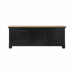 Meuble TV bois massif 2 portes 3 tiroirs Embellie - Noir