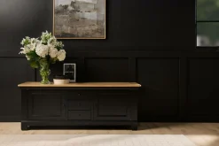 Meuble TV bois massif 2 portes 3 tiroirs Embellie - Noir