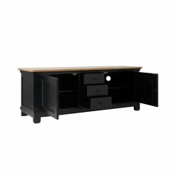 Meuble TV bois massif 2 portes 3 tiroirs Embellie - Noir