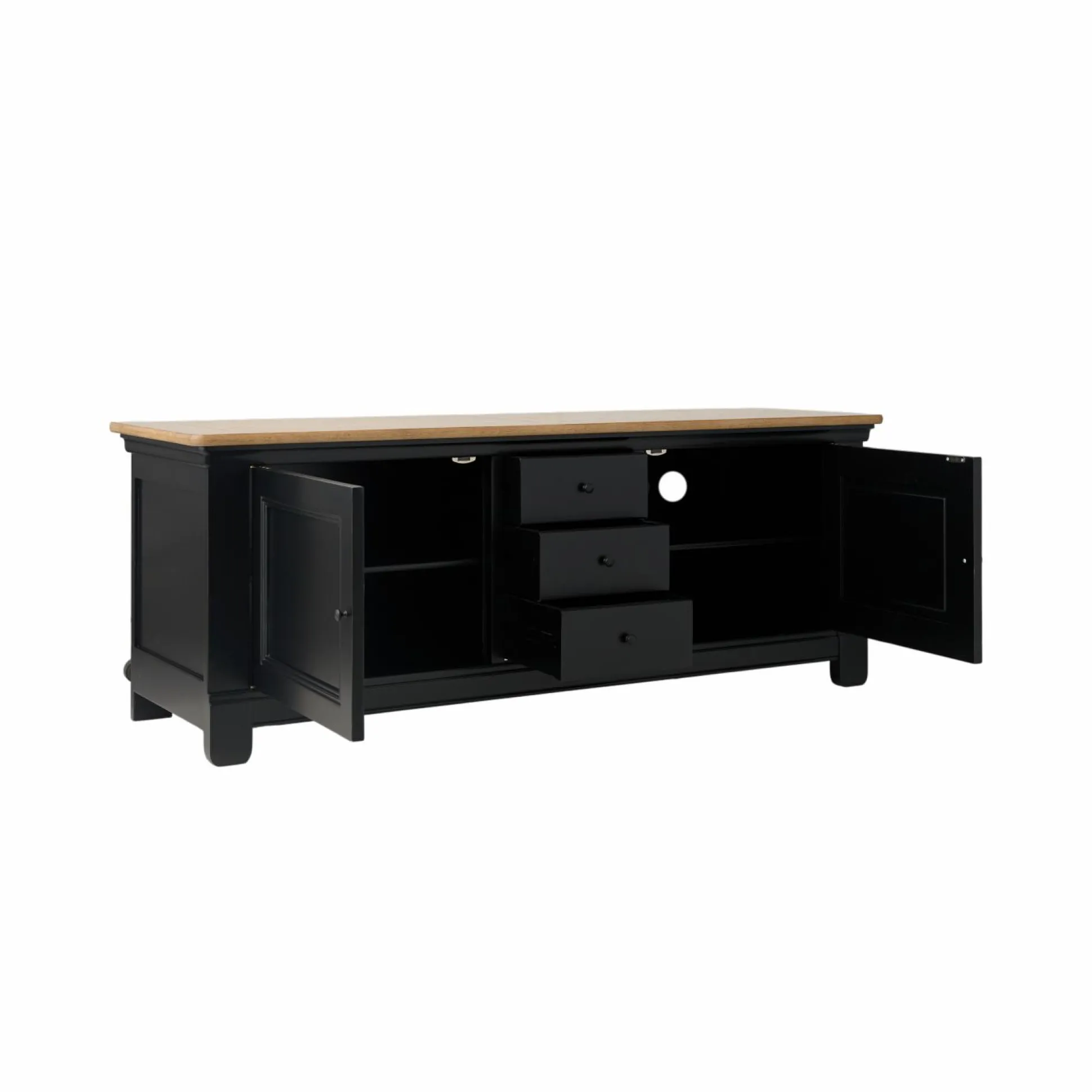 Meuble TV bois massif 2 portes 3 tiroirs Embellie - Noir