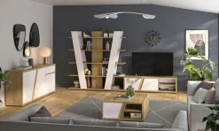 Meuble TV décor bois et blanc 2 portes Gustave