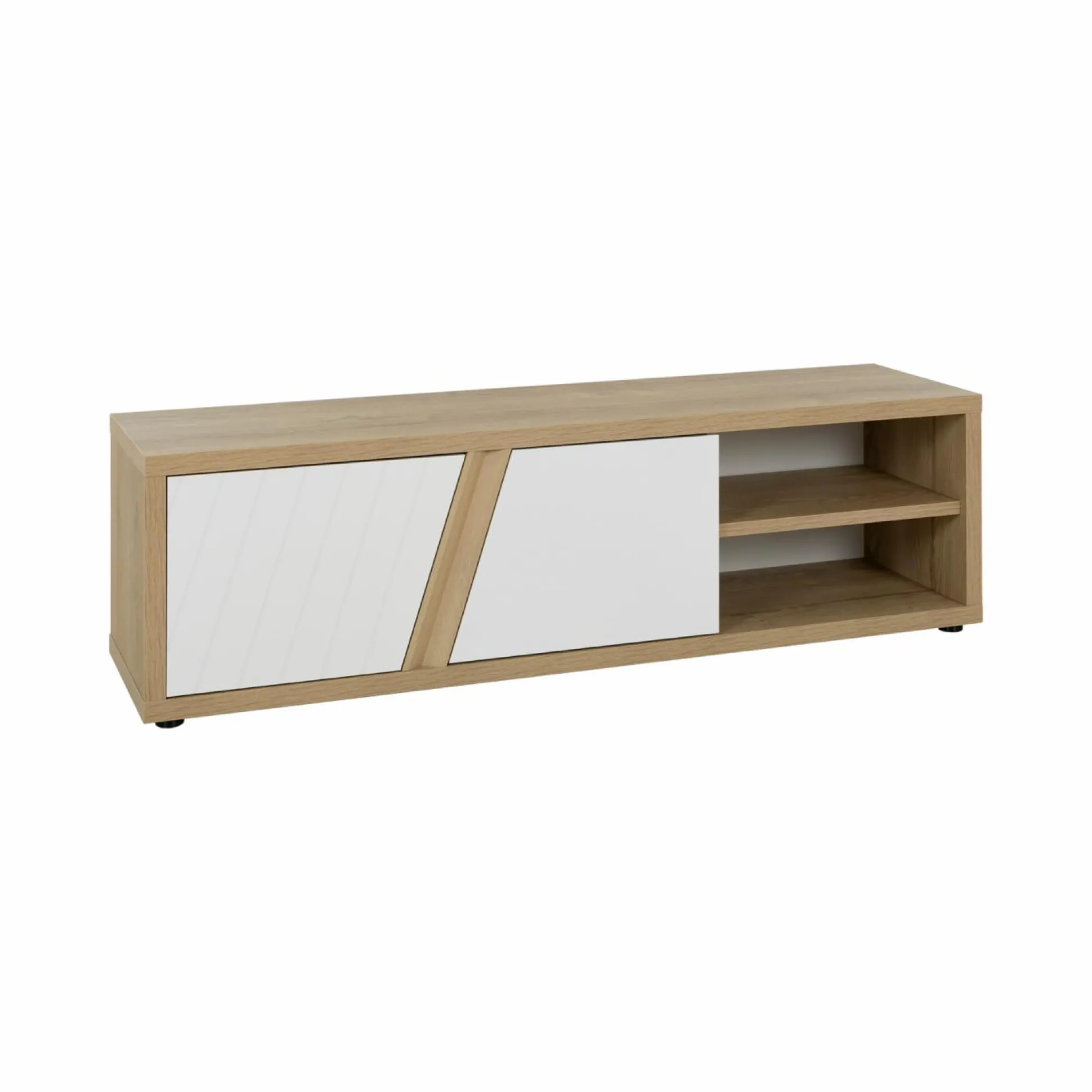 Meuble TV décor bois et blanc 2 portes Gustave